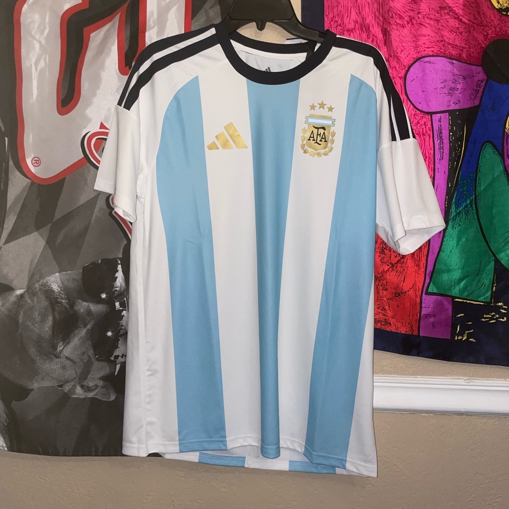 adidas home fan  Argentina AFA Home Soccer Jersey Light Blue/White Size L nwt